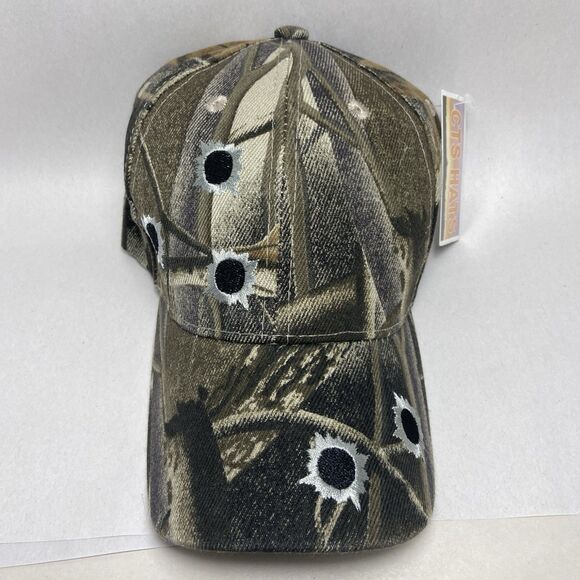 Camo Bullet Hole Adjustable Brown Green Embroidered Ball Cap NWT Acrylic - Picture 6 of 6